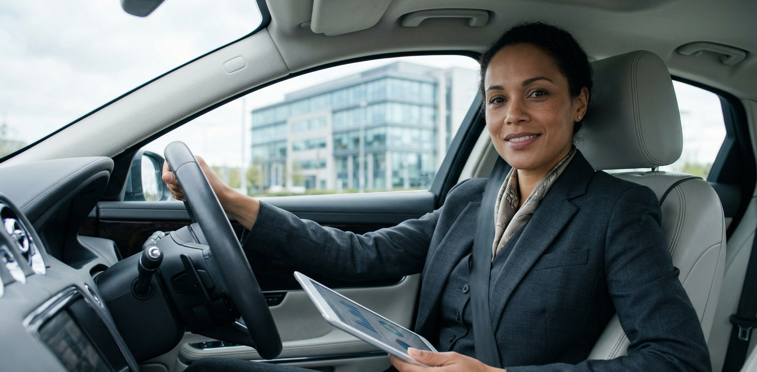 Business fleet manager in car
