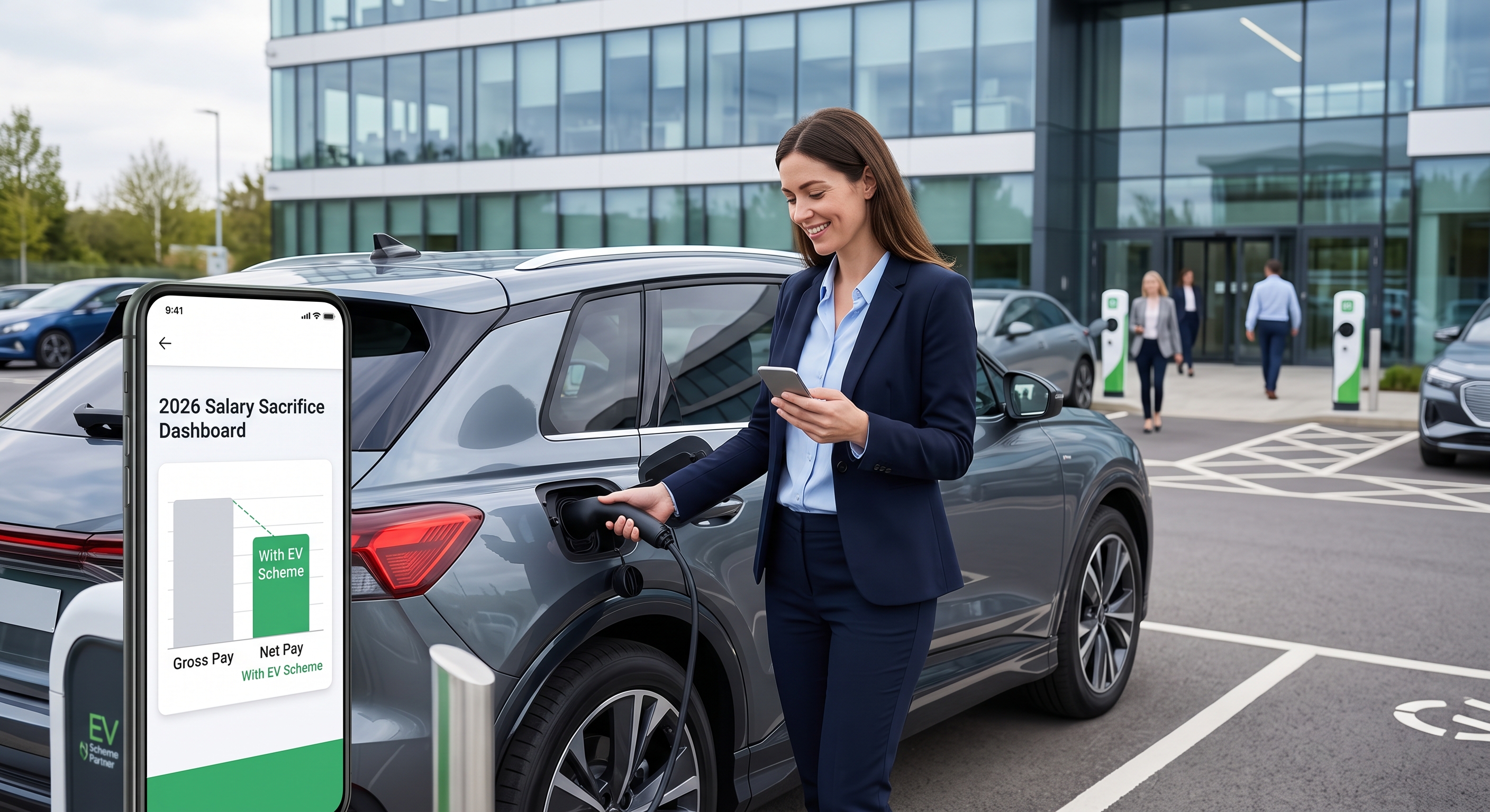 Lady charging her car with EV Scheme
