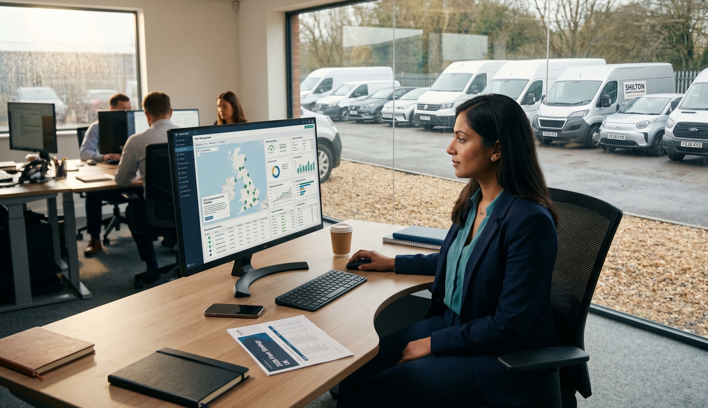 lady at her desk considering fleet options inside